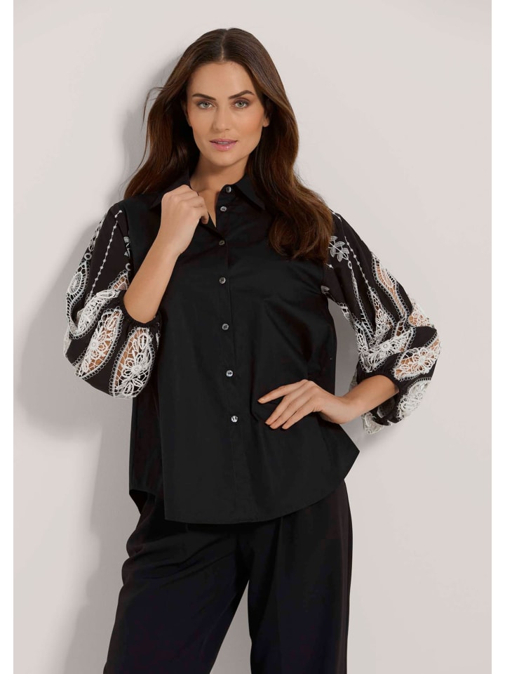 

MADELEINE Элегантная блузка с вышивкой в виде ажурных нитей в черно-белом цвете