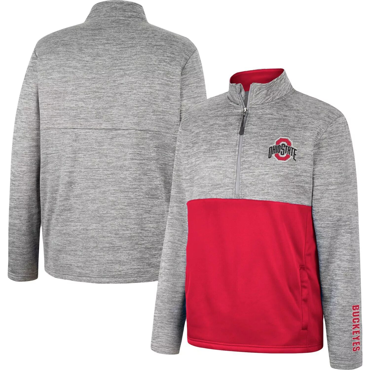 

Мужская куртка-пуловер с молнией до половины длины Хизер Серый Ohio State Buckeyes John Colosseum
