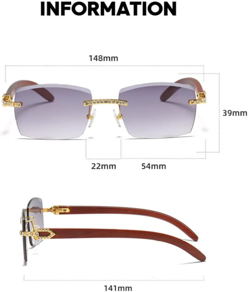 

Солнцезащитные очки MUTYNE без оправы из дерева, квадратные, с кристаллами, модные, популярные, для женщин и мужчин, маленькие солнцезащитные очки для женщин, Auburn