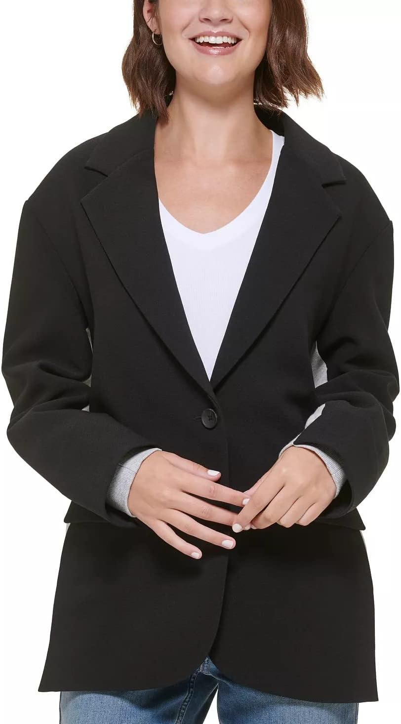 

Женский однобортный пиджак Calvin Klein с воротником-стойкой, флисовой спинкой и втачными рукавами, Black