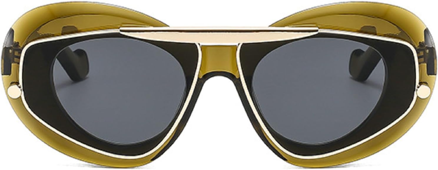 

Модные солнцезащитные очки «кошачий глаз» для женщин в толстой оправе, милые овальные солнцезащитные очки с защитой от УФ-излучения UV400 и металлическим корпусом mincl, Green