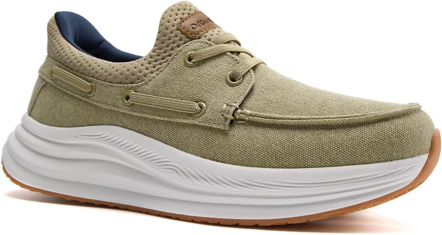 

Мужские ортопедические прогулочные туфли без застежек: удобные лоферы с поддержкой свода стопы при плантарном фасците, плоской стопе, повседневные винтажные хлопковые туфли для облегчения боли в стопах и пятках Orthocomfoot, хаки