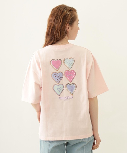 

MILKFED. Футболка с коротким рукавом, принт "печенье-сердечки", ICING MILKFED, светло-розовый