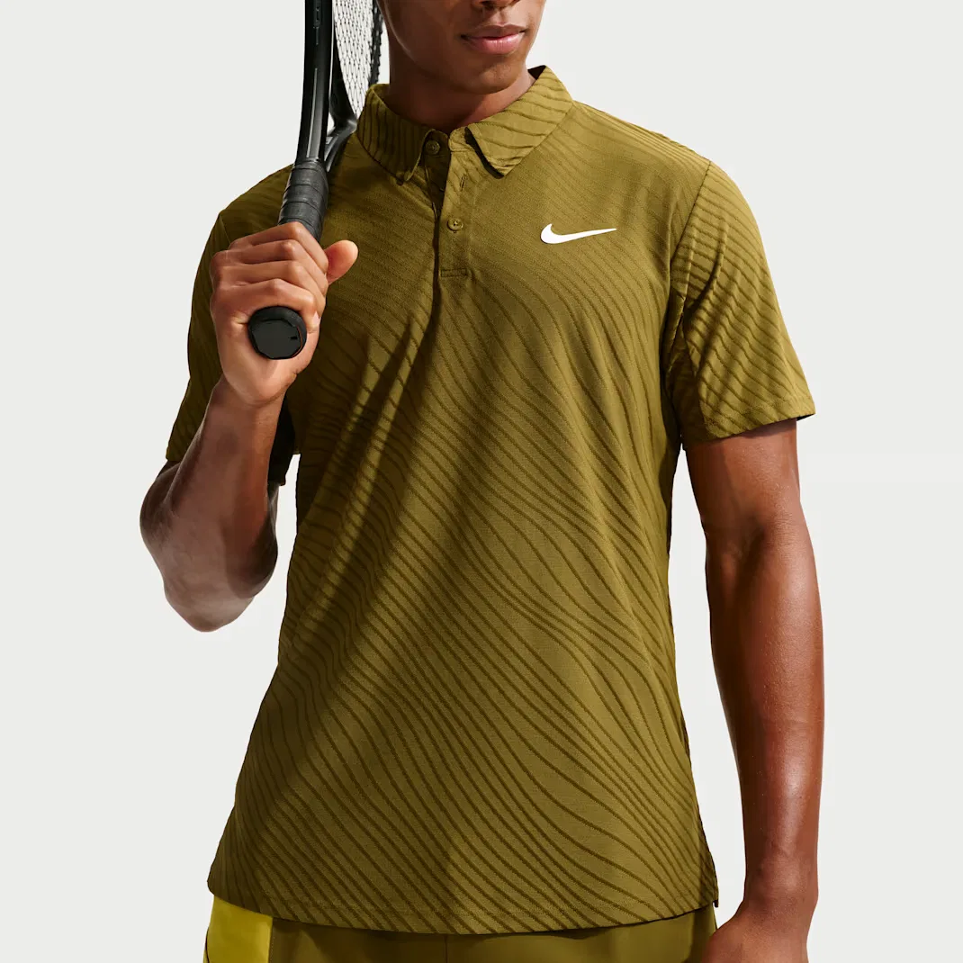 Теннисное поло Nike Court Slam Dri-FIT ADV оливково-белое — фото 4