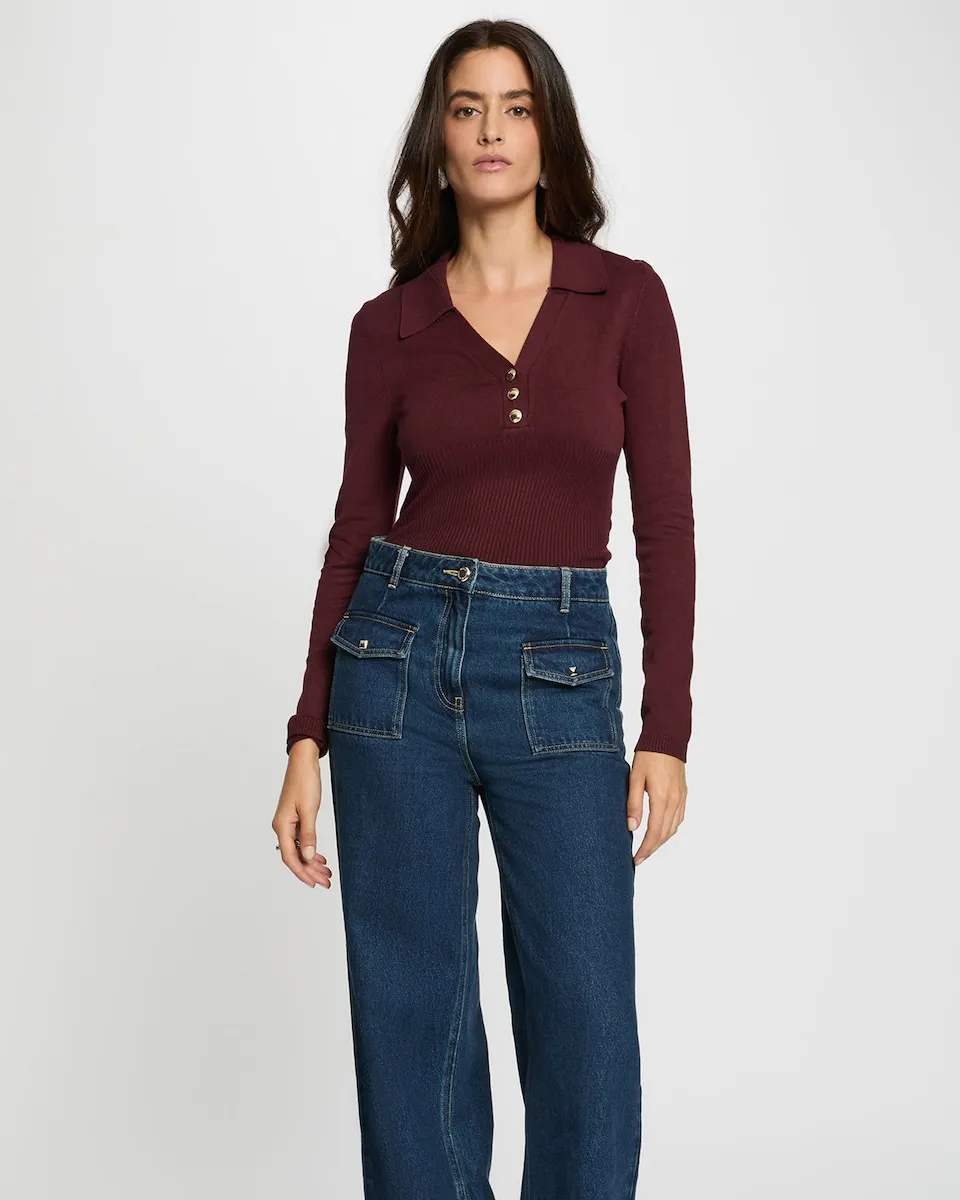 

Женский приталенный джемпер с воротником-поло Morgan, бордовый