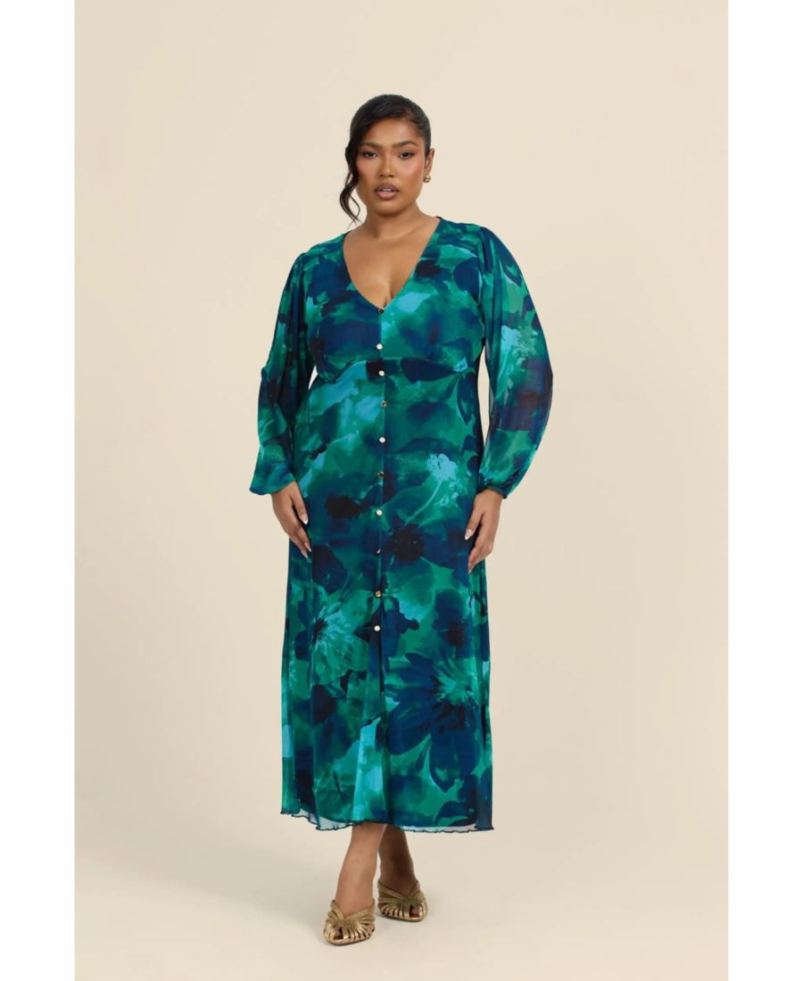 

Женское плиссированное платье миди на пуговицах FASHION-SZN CURVE, Green