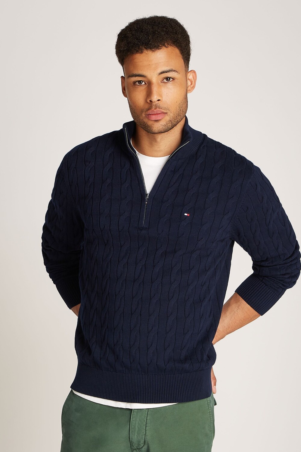 

Классический хлопковый свитер с косами на молнии Tommy Hilfiger, синий
