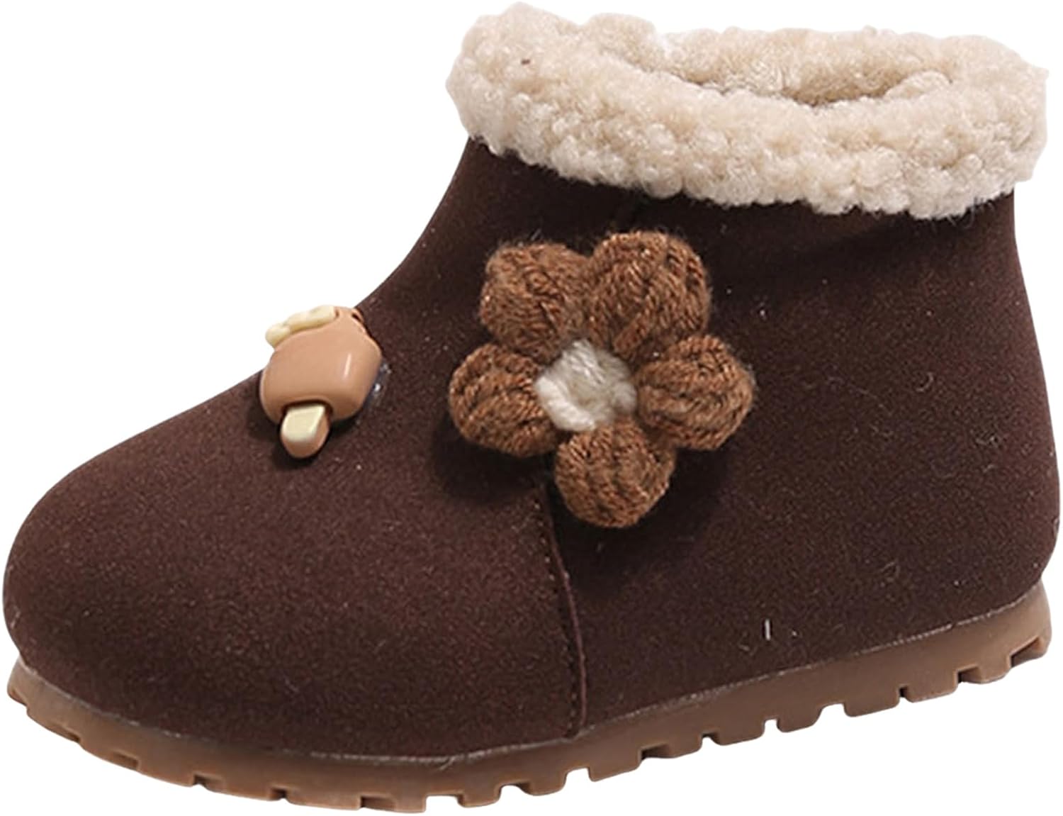 

Детские ботильоны для девочек с боковой молнией, удобной рифленой подошвой и низким каблуком, теплые зимние ботинки с флисовой подкладкой для малышей и маленьких детей, милые платформенные ботиночки Generic, Coffee