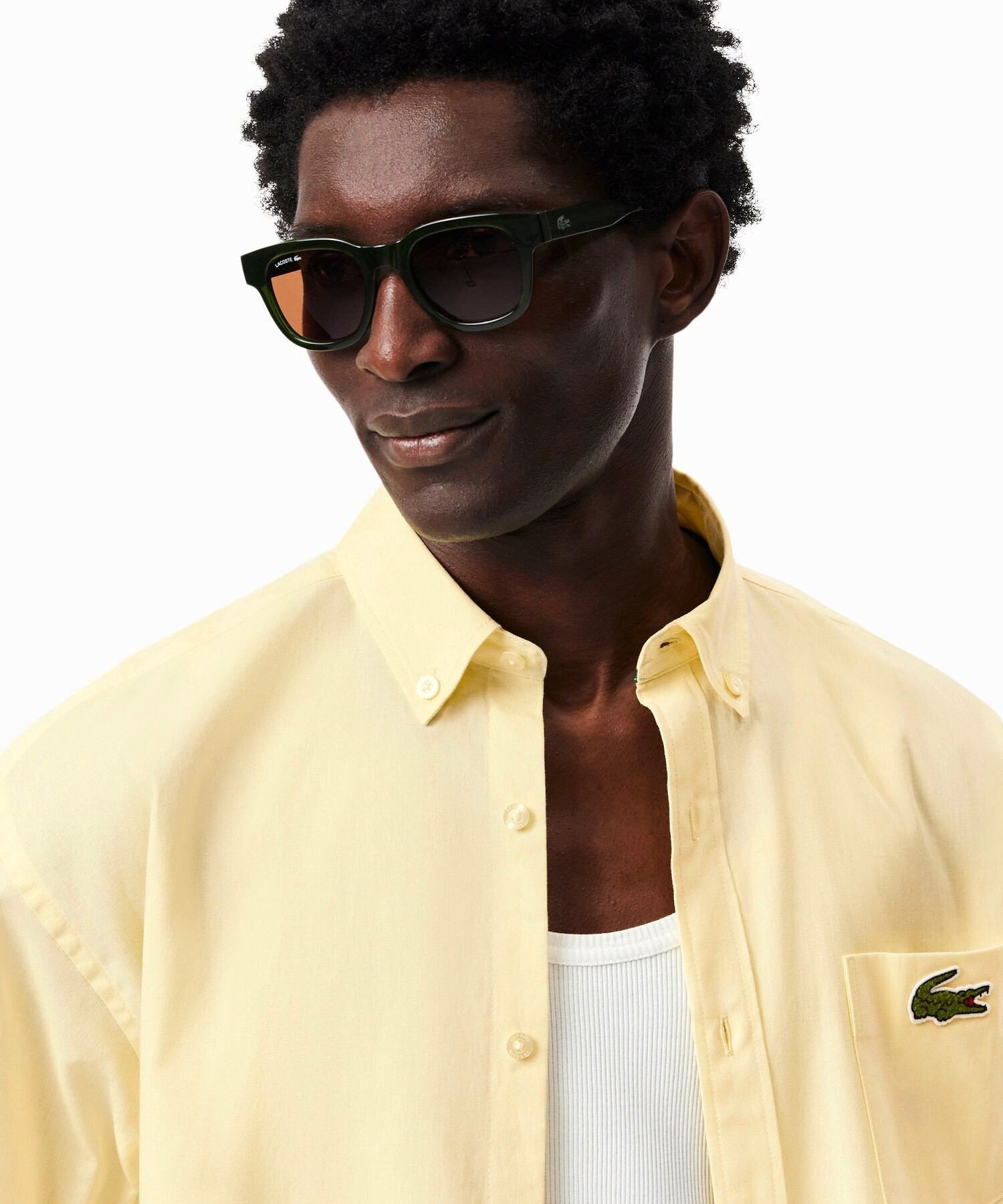 Рубашка с коротким рукавом и пуговицами из выстиранной оксфордской ткани LACOSTE, Yellow