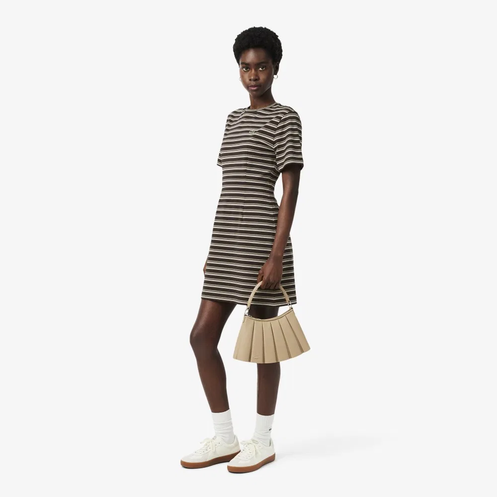 Платье Lacoste в полоску, мини, коричневое