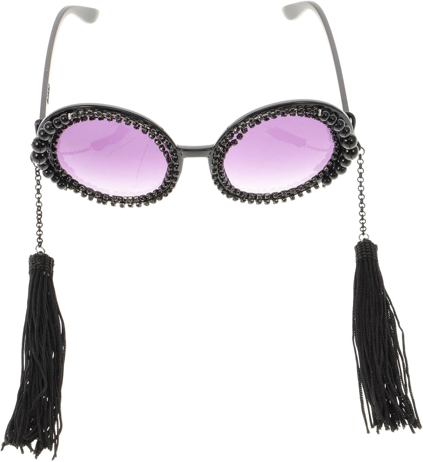

Винтажные круглые солнцезащитные очки BESPORTBLE для женщин. Уникальные большие солнцезащитные очки с креативной кисточкой и жемчужными стразами. Стильные очки для косплея и фотосессий, Black