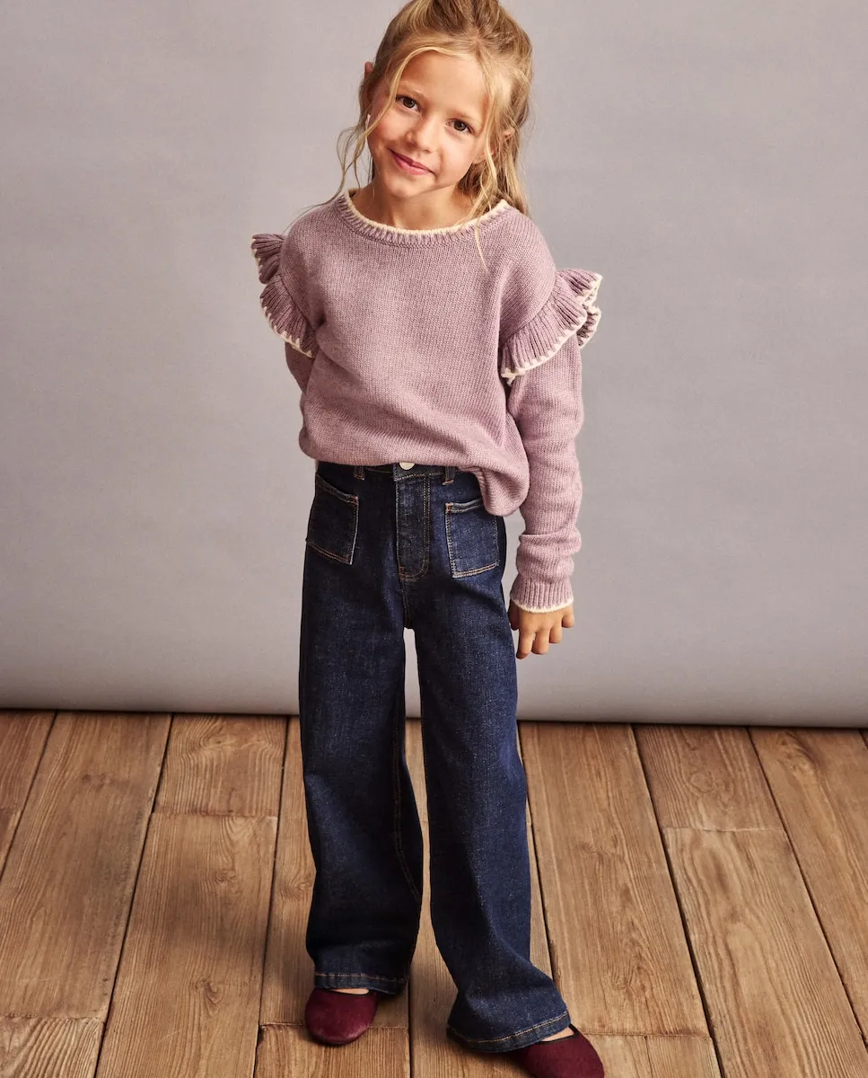 

Джемпер свободного кроя с оборками и контрастными деталями для девочки Coconut El Corte Inglés, лиловый