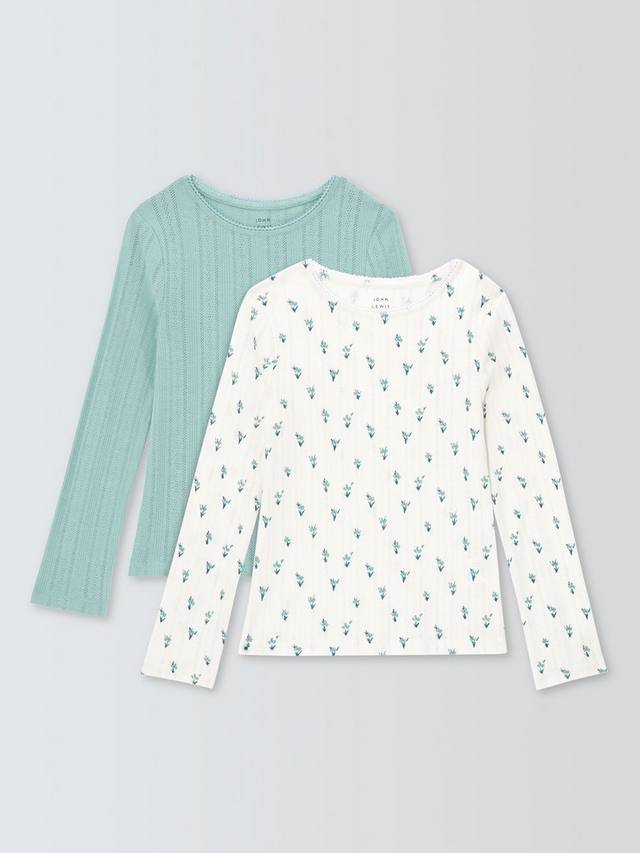 

Детские топы с узором петель и цветочным принтом John Lewis, Pack of 2, Blue, Cream