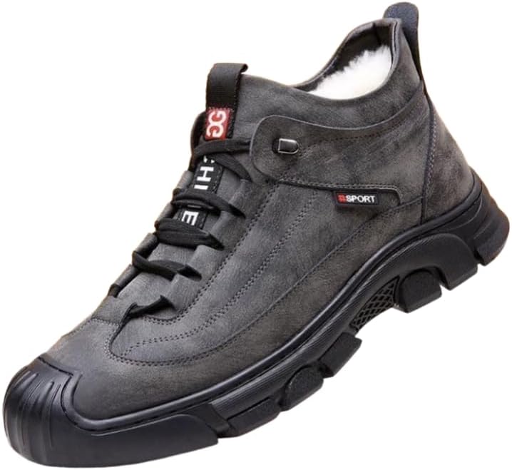 

Мужские высокие зимние кроссовки Hhhchpm с флисовой подкладкой- усиленный носок/каблук, противоскользящая ПВХ подошва для походов, активного отдыха и повседневной носки осенью и зимой, зимние ботинки, серый