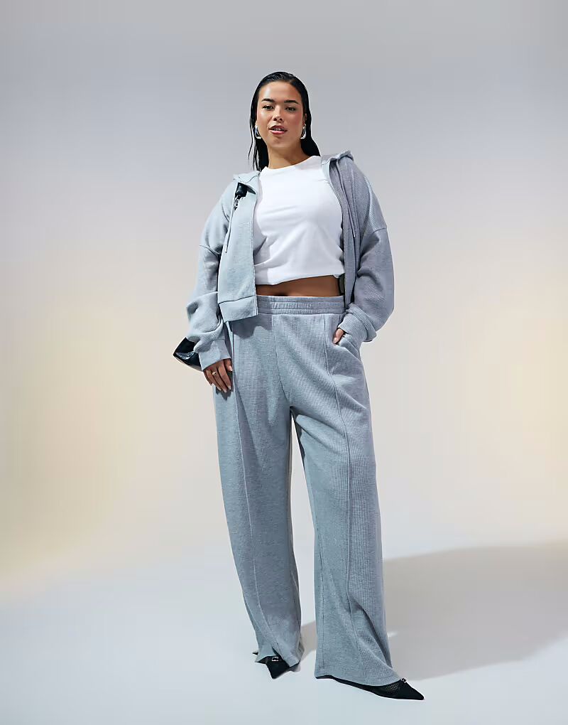 

Брюки-вафельки ASOS DESIGN Curve из серого меланжевого цвета - LGREY