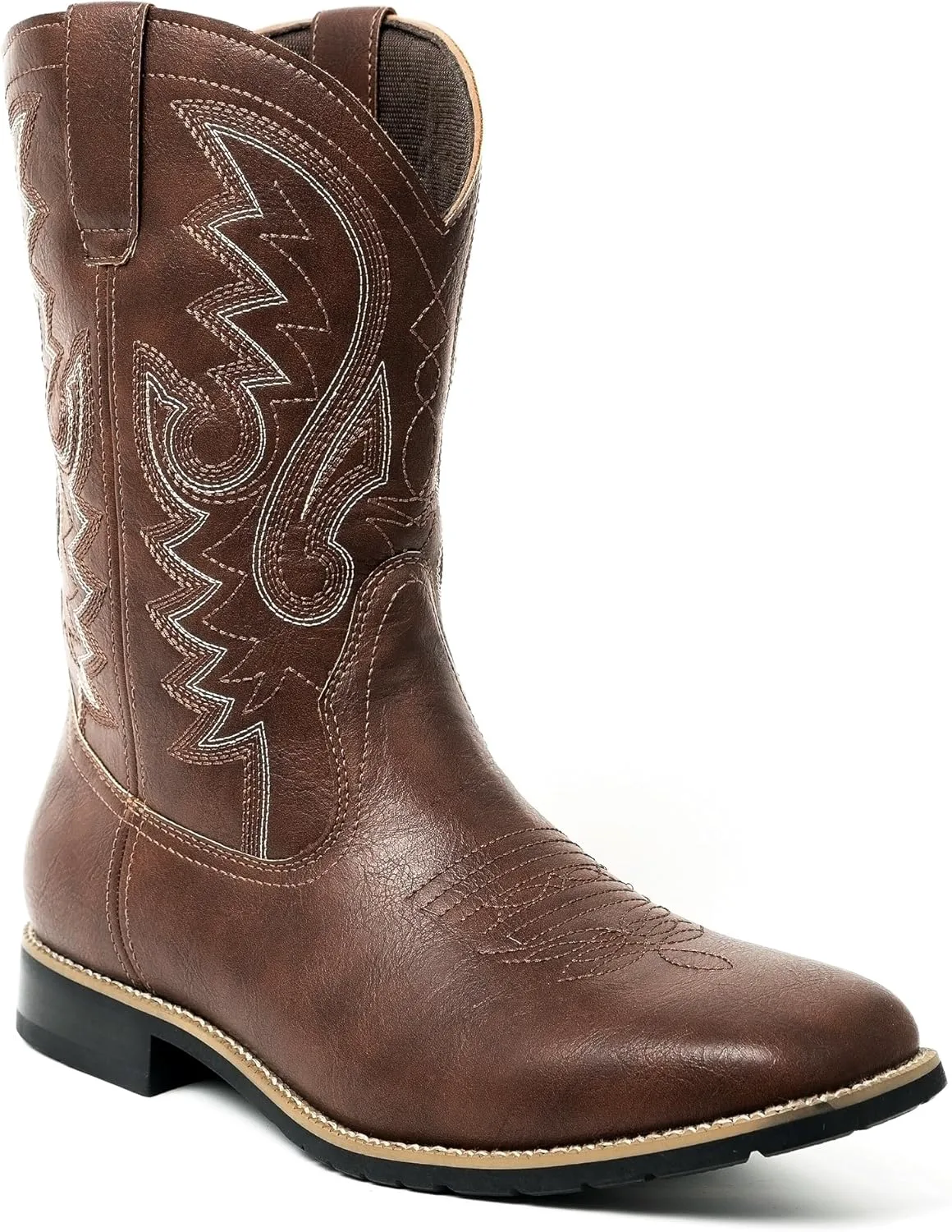 Мужские ковбойские сапоги Metrocharm Western-02 с вышивкой, квадратный носок, средняя голень, темно-коричневый