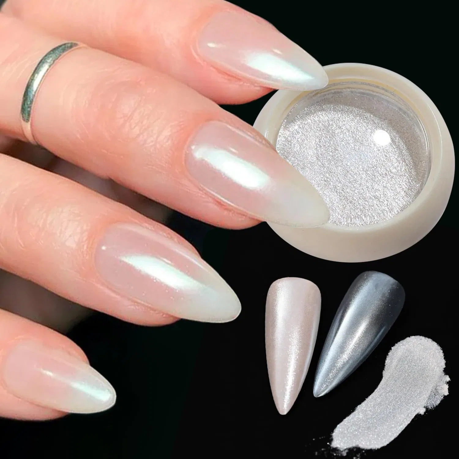 Пудра для ногтей «Magic White Pearl Chrome» с эффектом хрома Fokostar — фото 4