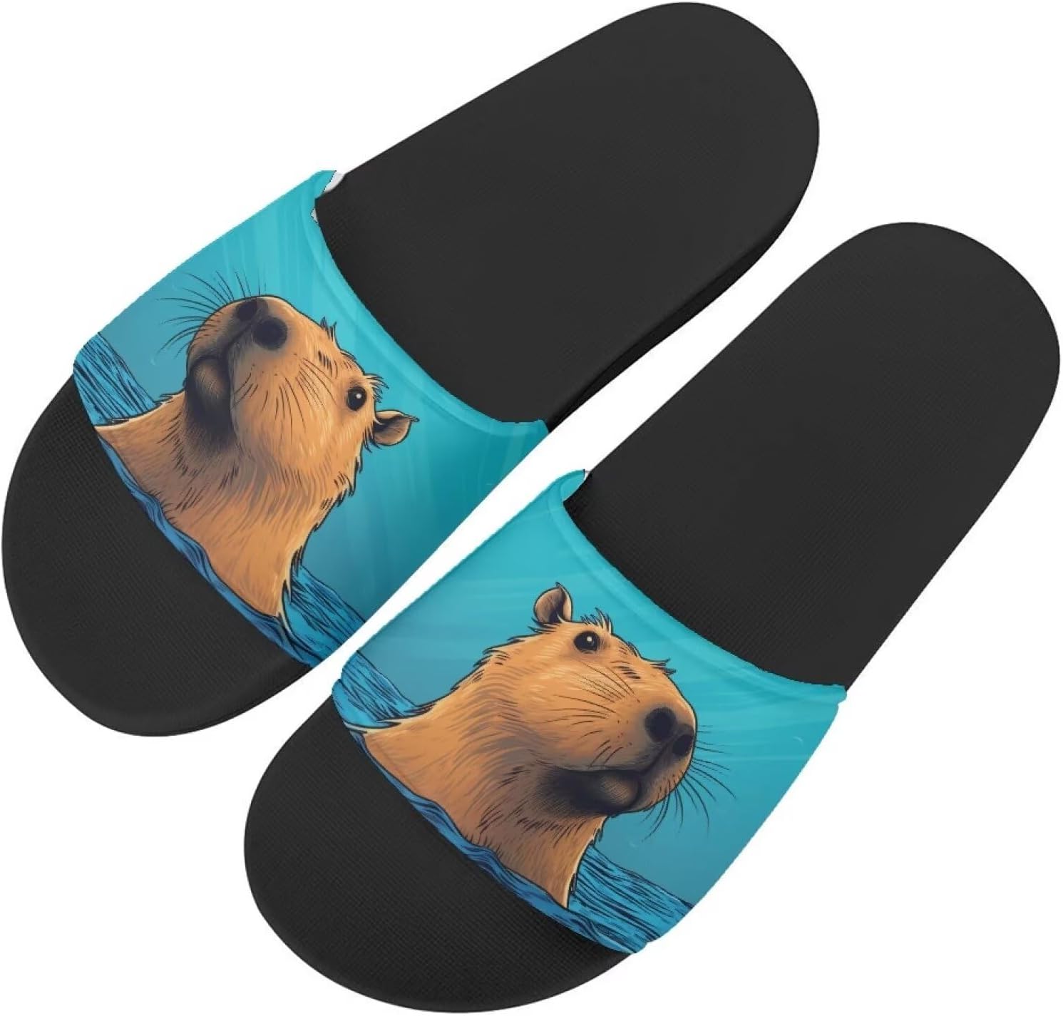 

Забавные тапочки Binienty для взрослых, сандалии унисекс, нескользящие, быстросохнущие, для душа и ванной, Capybara