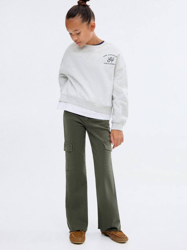 

Детские джинсы-карго с потертостями из хлопковой смеси Mango, Medium Green