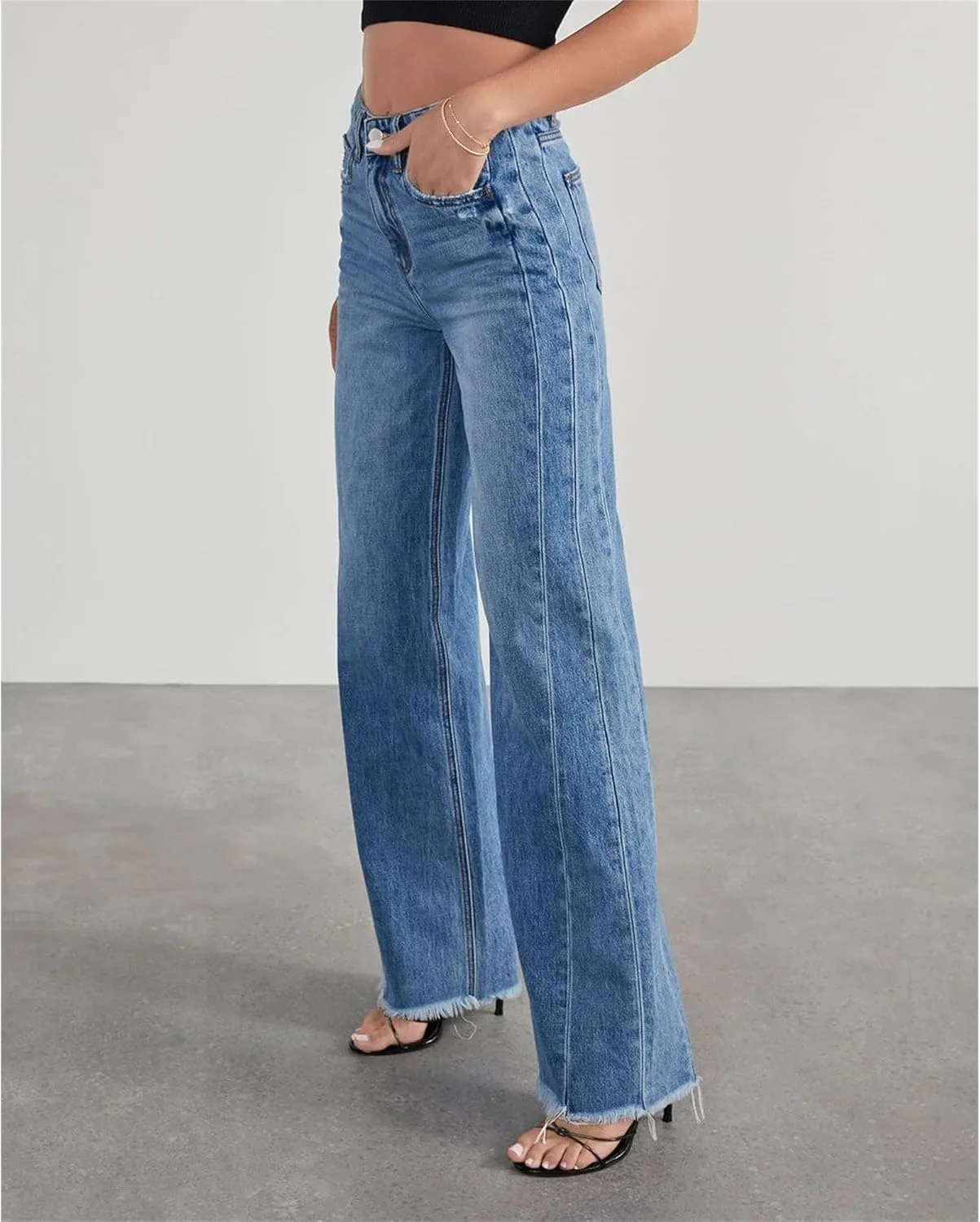 Женские джинсы wide leg high waisted stretchy — фото 4