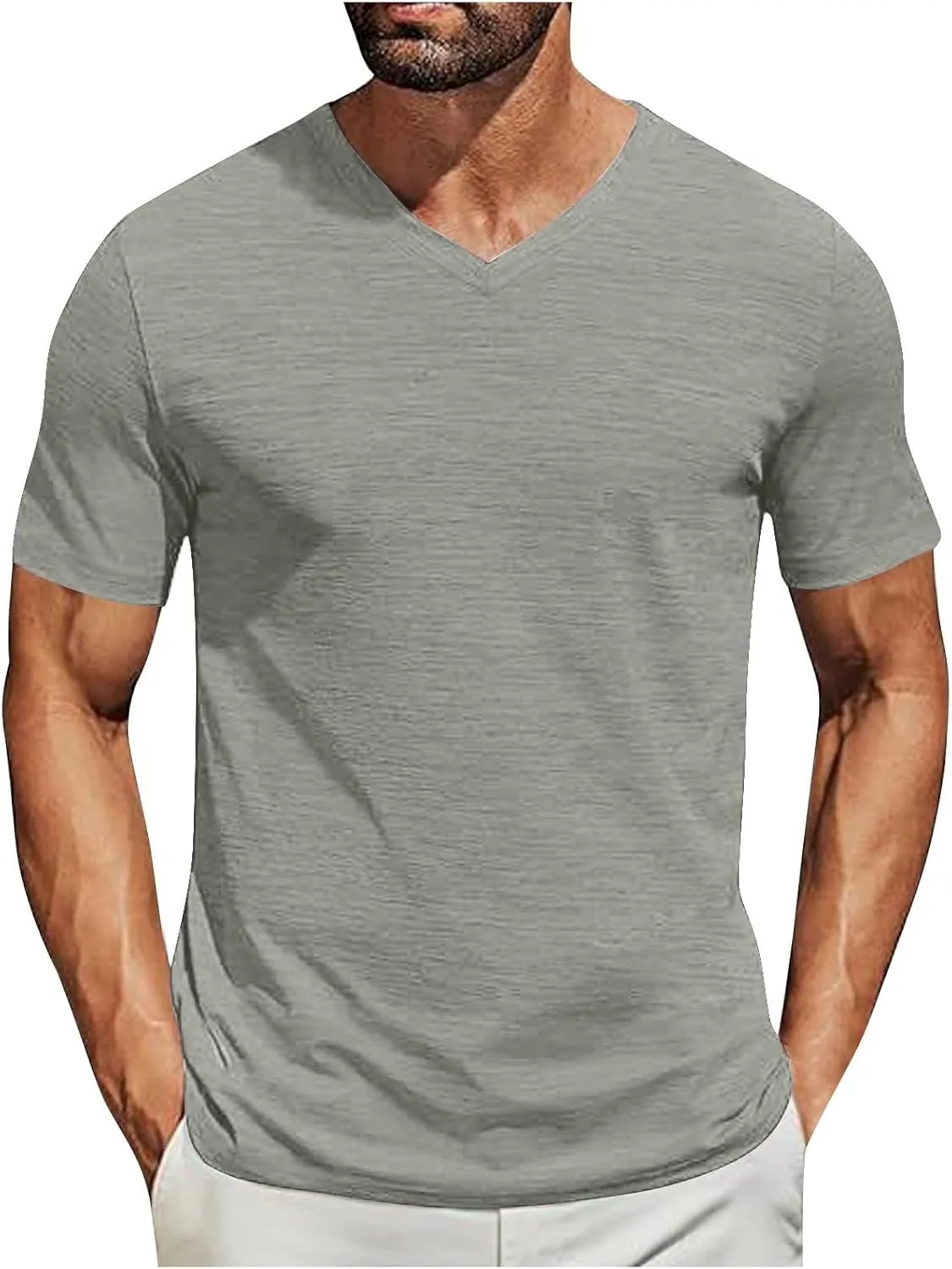 

Футболка мужская Cotton Short Sleeve V Neck, летняя, легкая