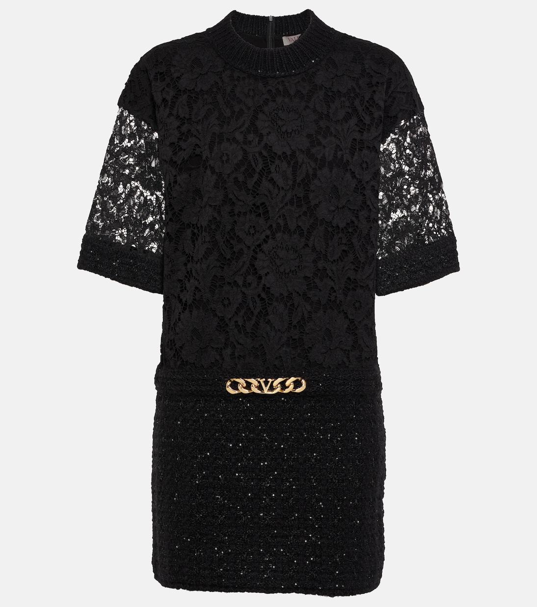 

Мини-платье из букле и кружева VLogo Chain Valentino, Nero