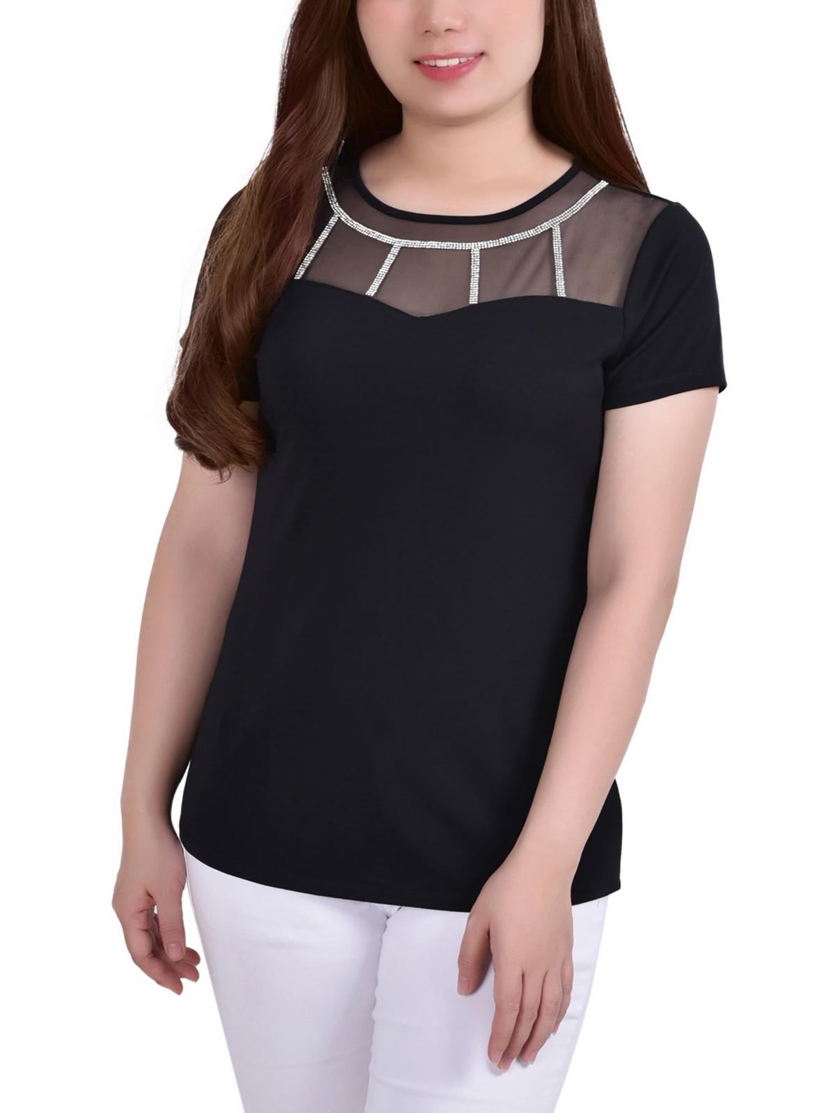 

Женская блузка Petites с кокеткой из джерси NY Collection, черный