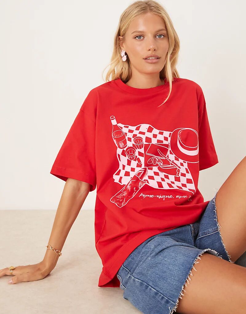 

Футболка свободного кроя ASOS DESIGN с рисунком для пикника красного цвета