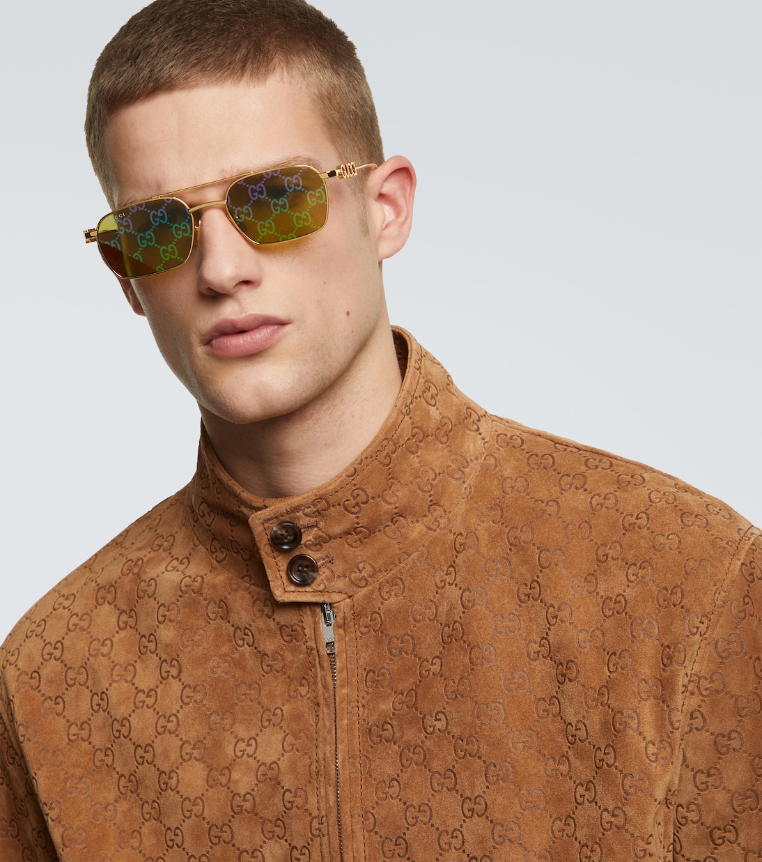 GG прямоугольные солнцезащитные очки Gucci, Gold-Gold-Green — фото 3