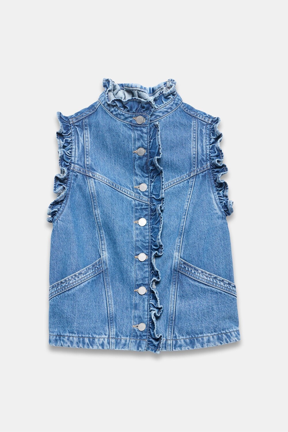 

Джинсовый жилет с оборками Mint Velvet, синий