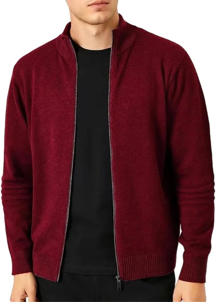 

Мужской кардиган на молнии зимний вязаный slim fit с воротником стойкой