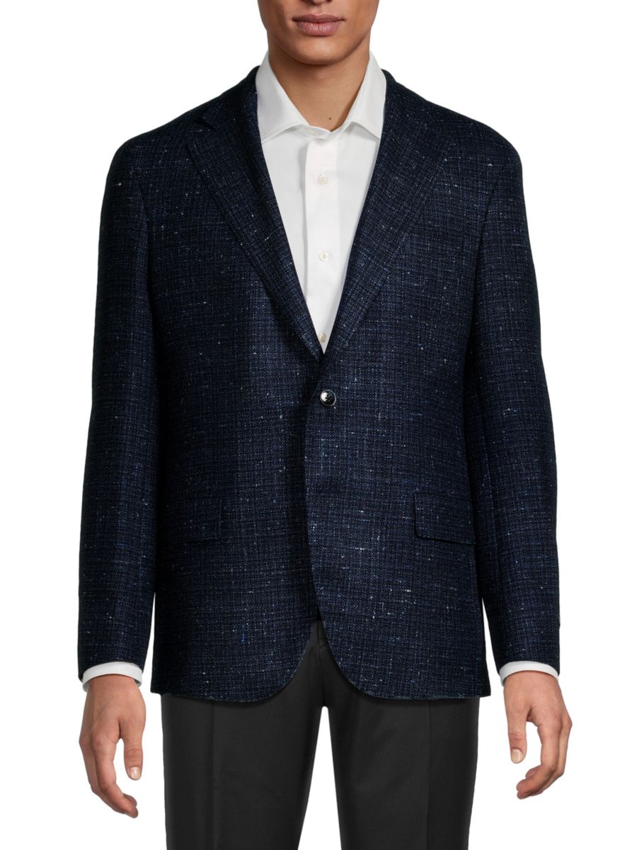 

Блестящий современный блейзер из натуральной шерсти и шелка Lubiam, синий