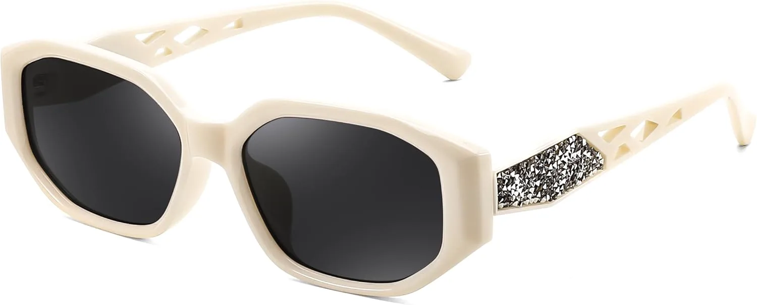 

Солнцезащитные очки FEISEDY для женщин и мужчин, ретро-стиль, блестящие, маленькие, узкие, прямоугольные, защита от УФ-излучения UV400 B0247, Off White & Grey