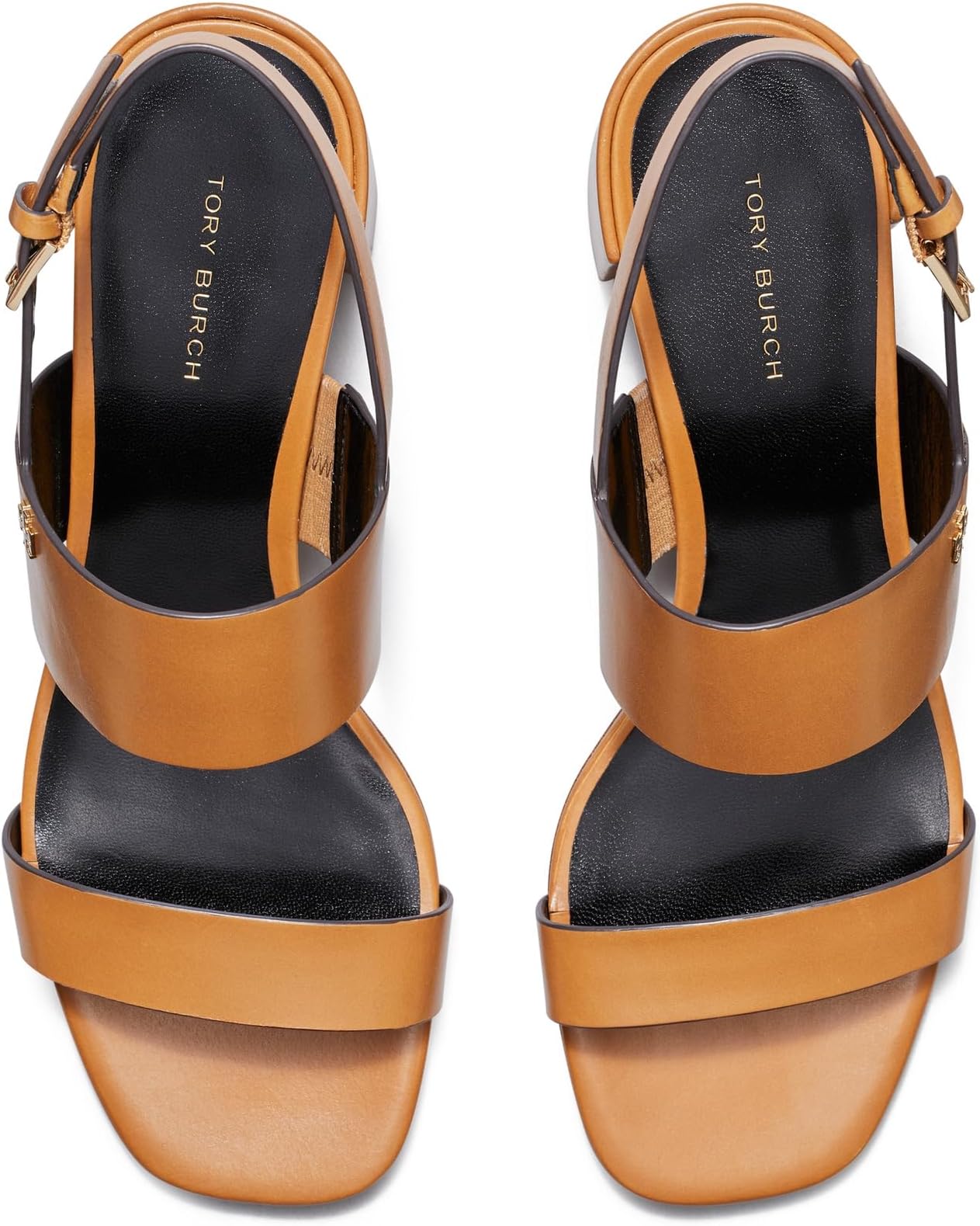 Туфли Tory Burch Women's 50 mm Double T Heel Sandals, Caramel Corn/Perfect Black — фото 2