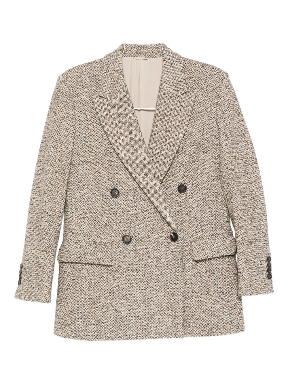 

Двубортный твидовый пиджак Brunello Cucinelli, коричневый