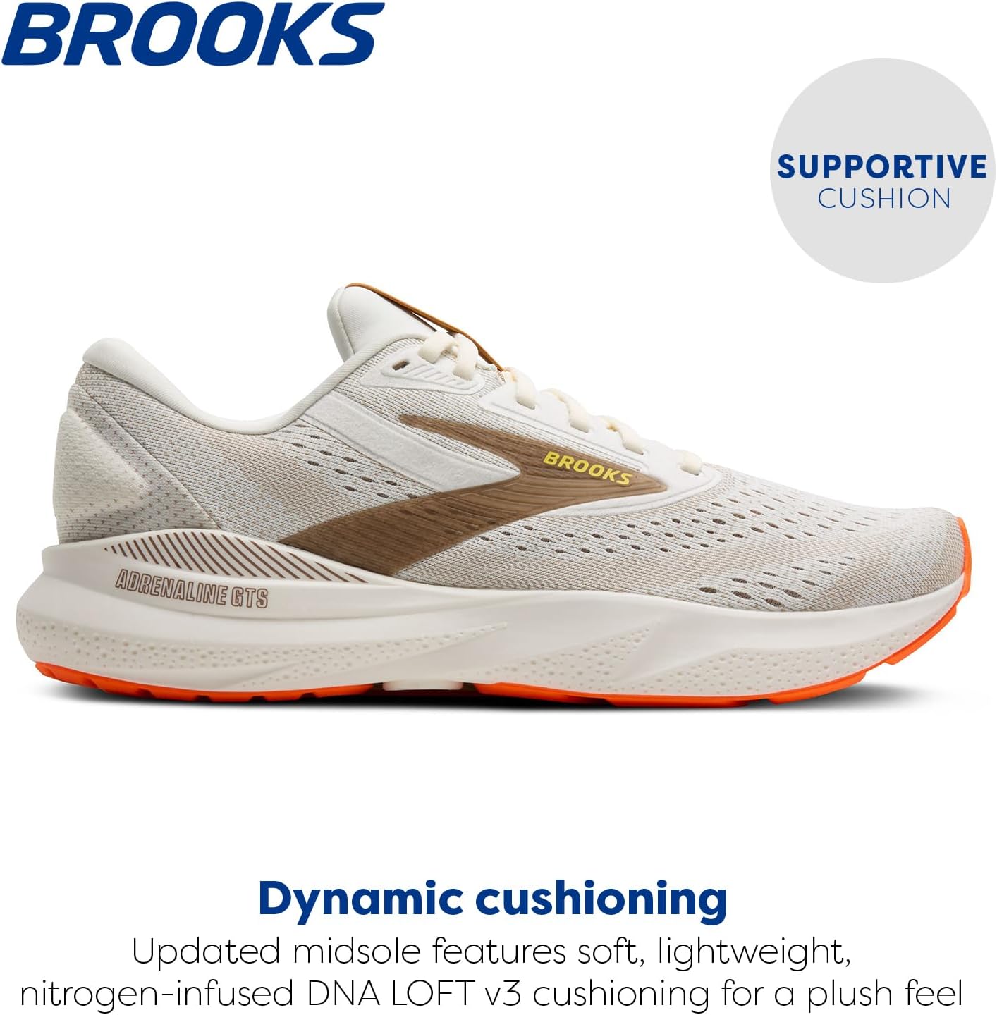 Мужские беговые кроссовки Brooks Adrenaline GTS 24 с поддержкой, Coconut/Portabella/Orange — фото 2