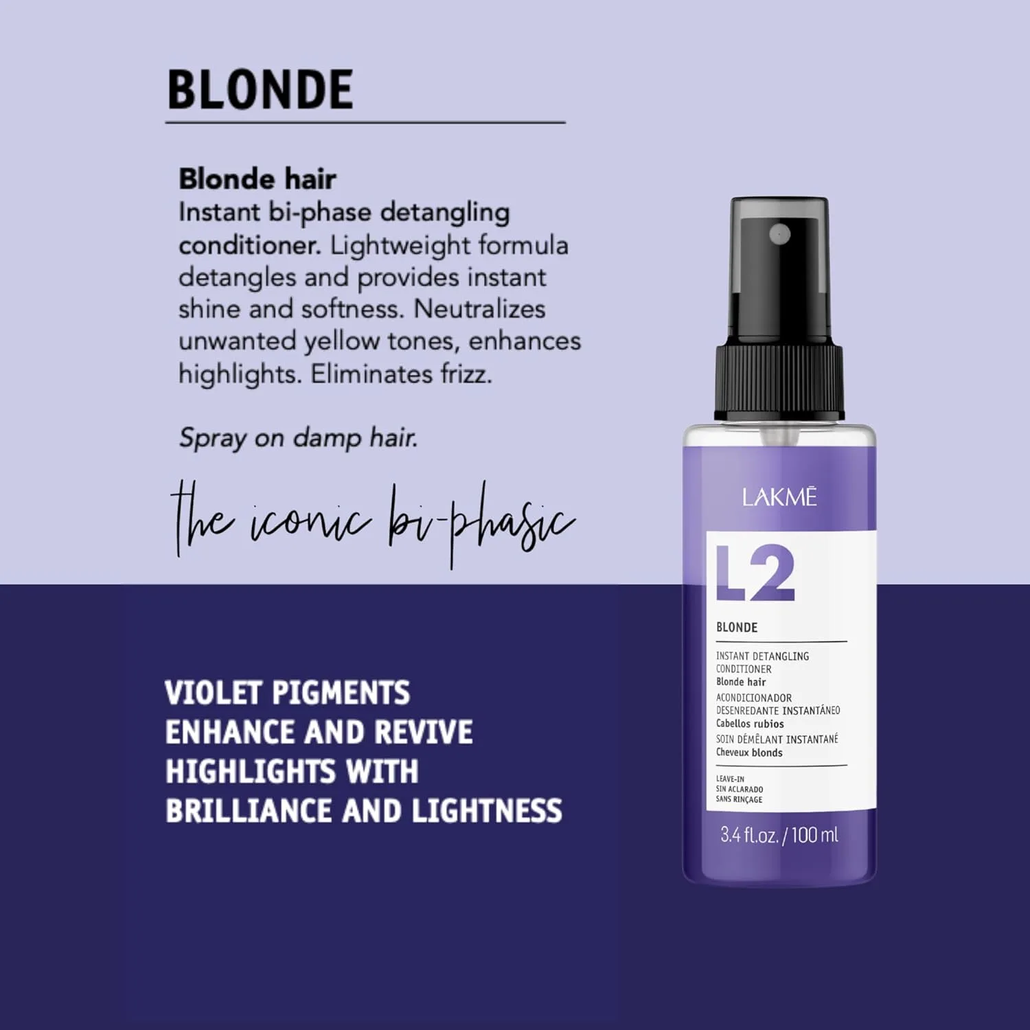 Двухфазный кондиционер Lakmé L2 Blonde, спрей для распутывания волос, несмываемый кондиционер-спрей для светлых, осветленных и обесцвеченных волос. 100 мл — фото 4