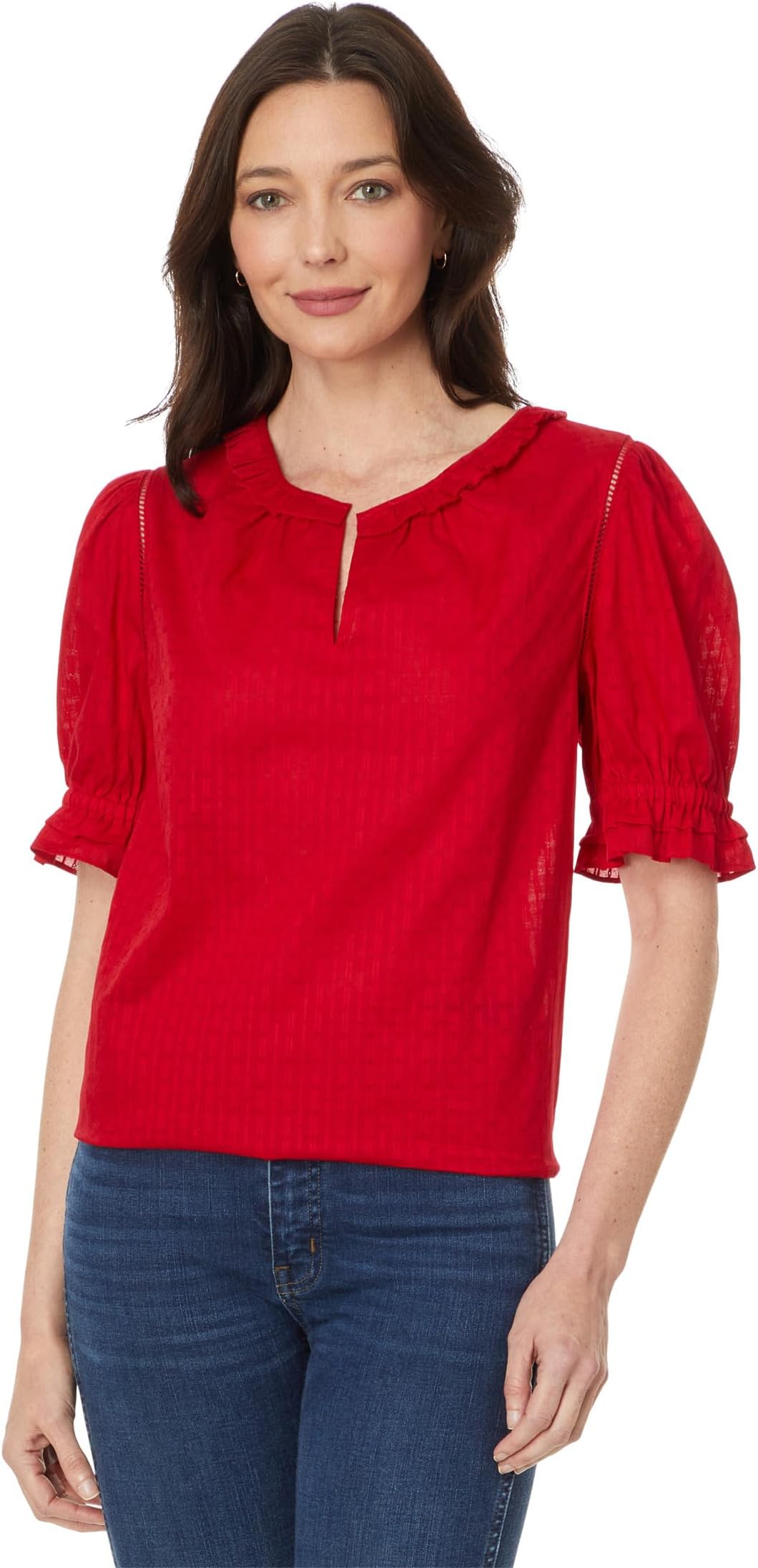 

Топ Tommy Hilfiger Dobby Stripe Puff Sleeve Top, цвет Scarlet
