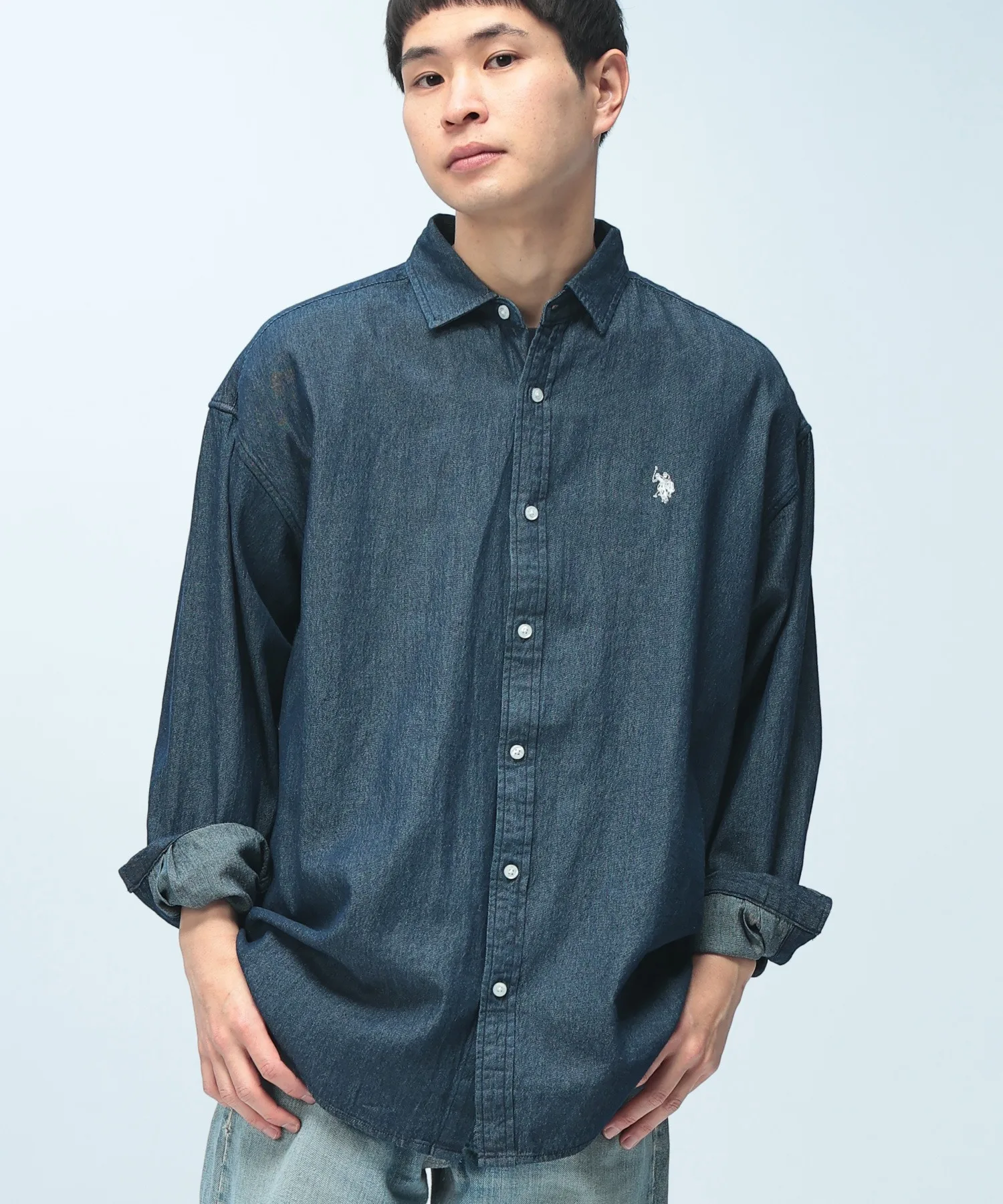 Унисекс оверсайз рубашка Oxford из 100% хлопка U.S. POLO ASSN. Navy