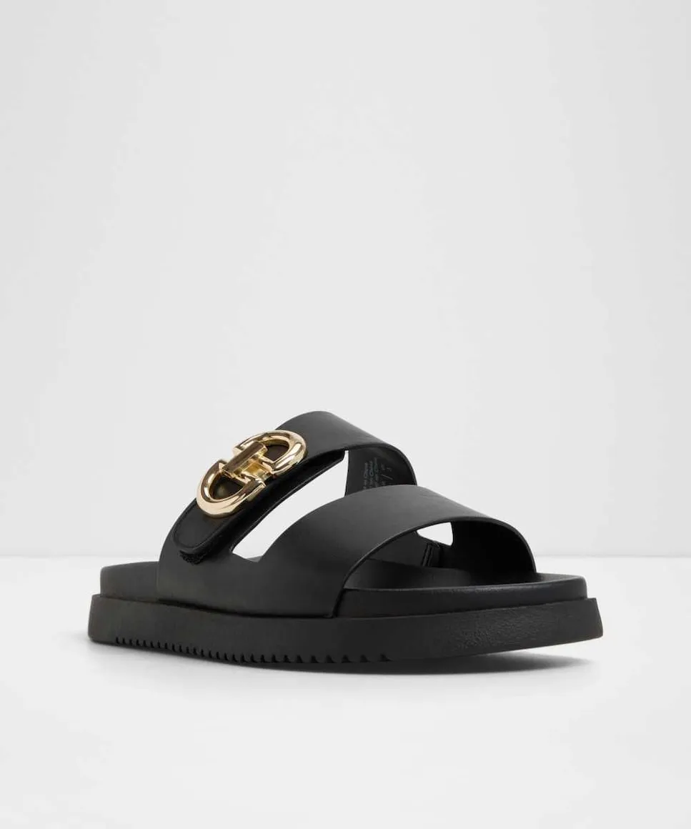 Женские сандалии на плоской подошве с круглым носком Aldo, черный — фото 4