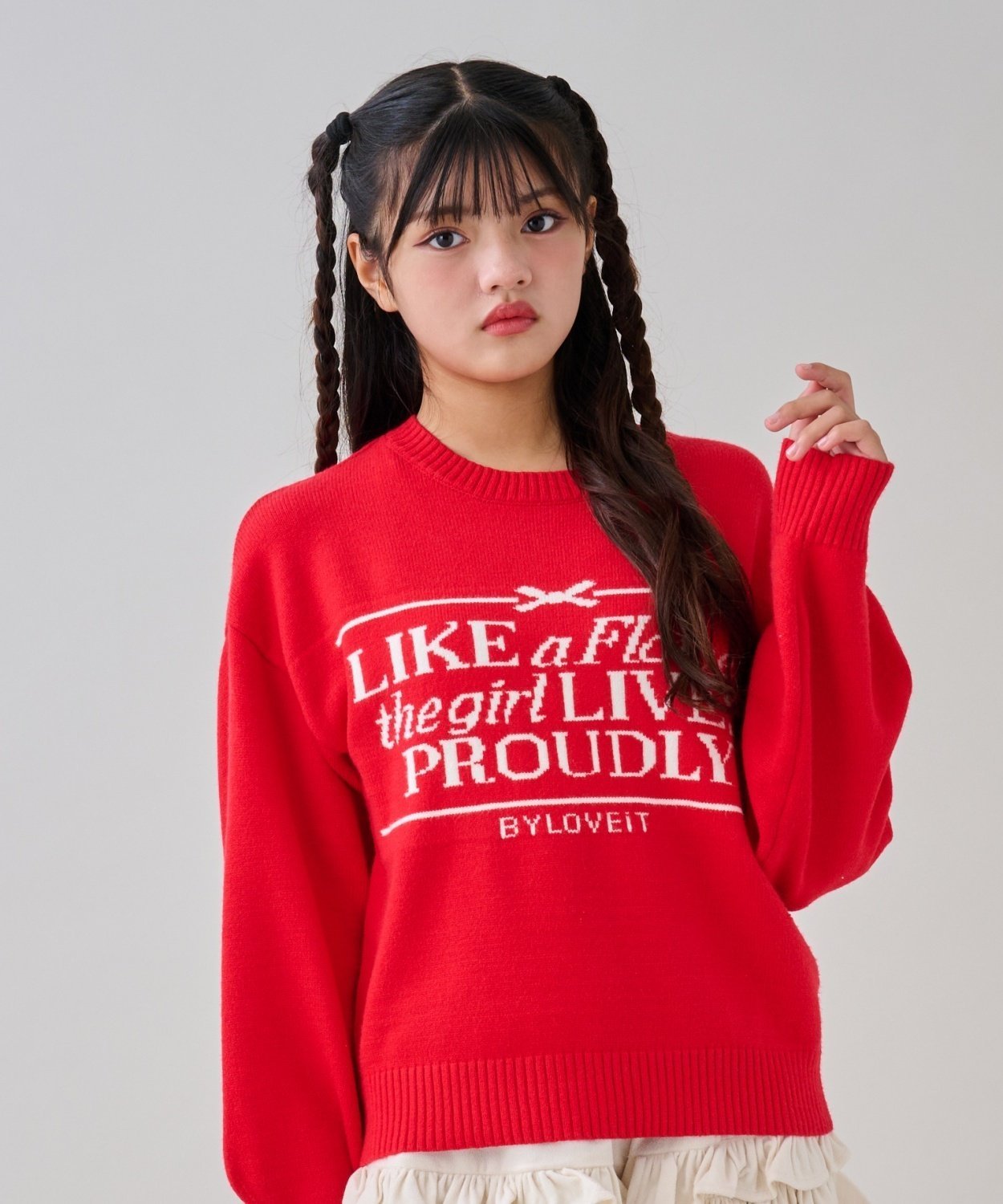 Свитер Вязаный логотип на панели By Loveit, red