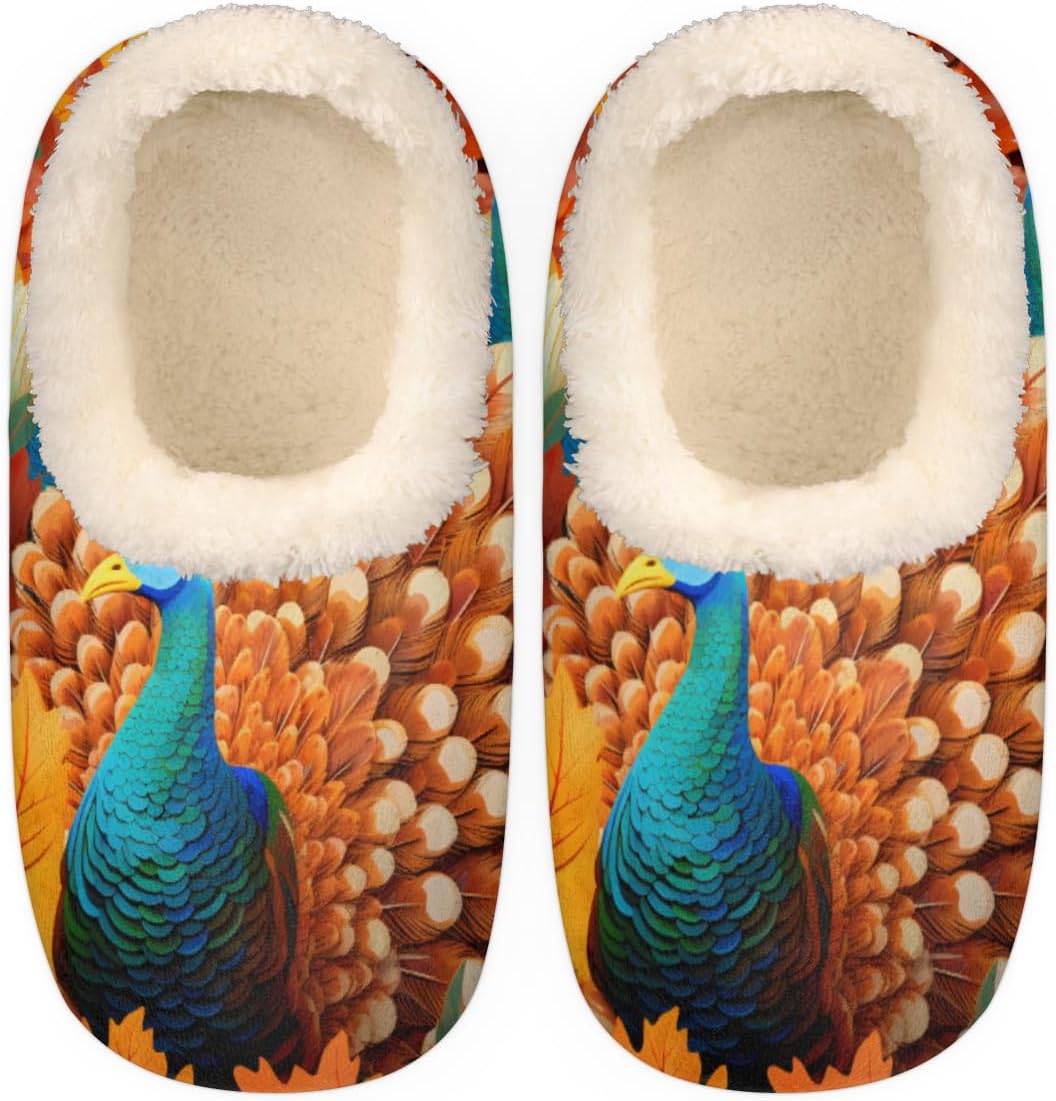 

Тапочки с индейкой на День благодарения для женщин и мужчин, осенние листья, домашние тапочки-носки, теплые, пушистые, с поролоновой стелькой-памятью, легкие, уютные, с нескользящей подошвой, закрытая пятка, для дома, средний размер Bardic, Mult...