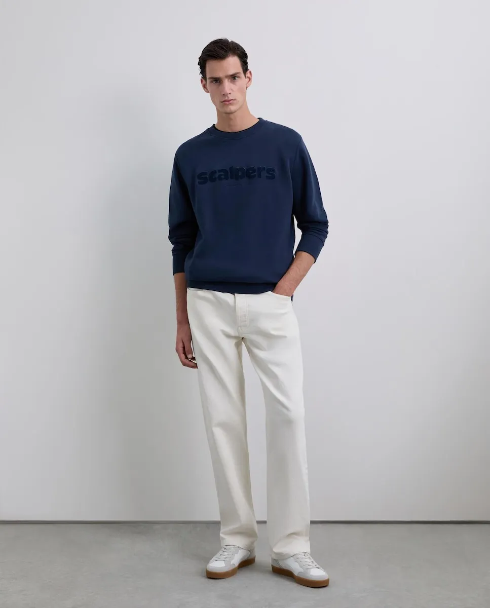 

Мужская толстовка без капюшона с рельефным логотипом Scalpers, темно-синий