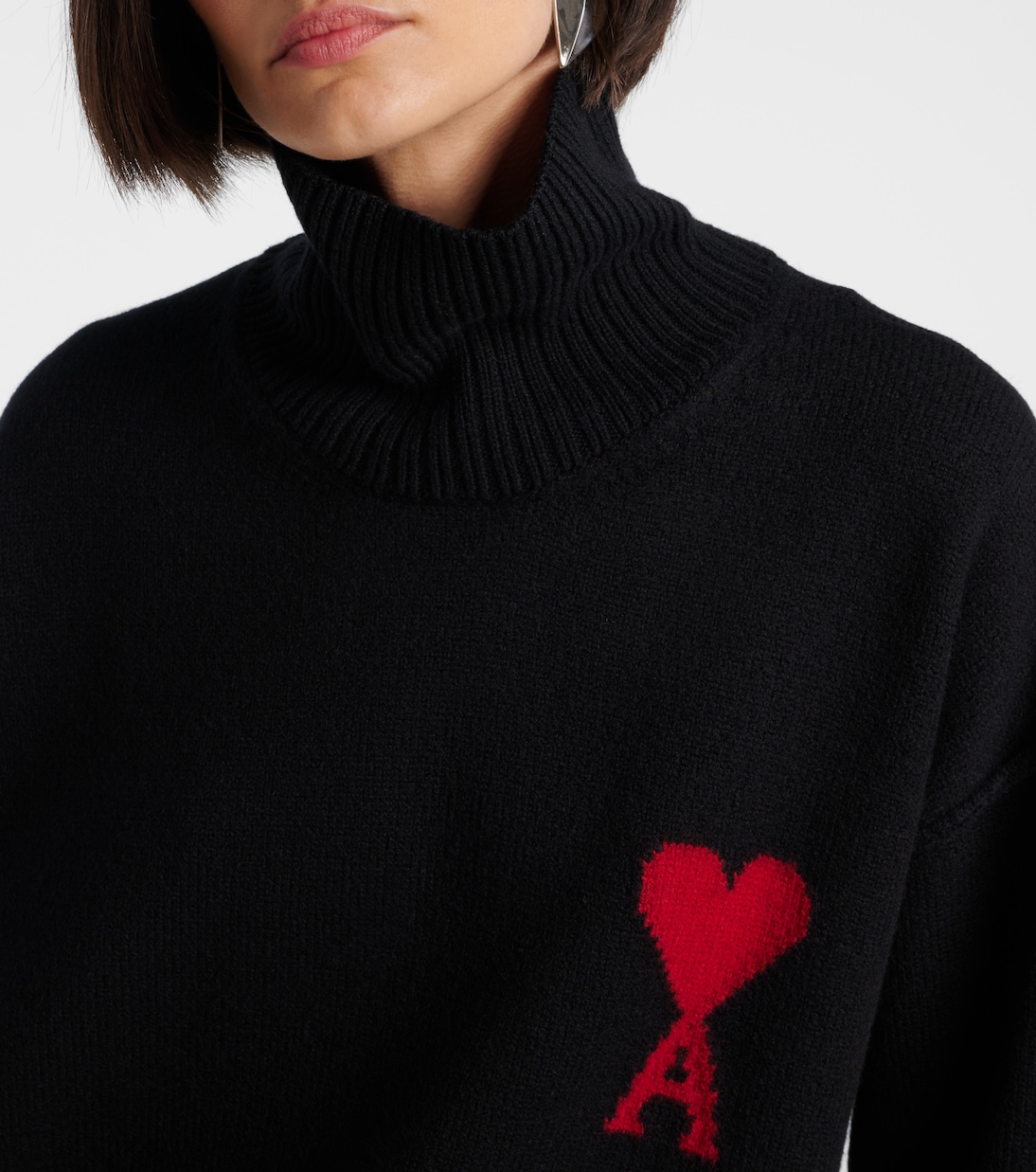 Свитер с высоким воротником из натуральной шерсти Ami de Cœur Ami Paris, Noir Rouge — фото 4