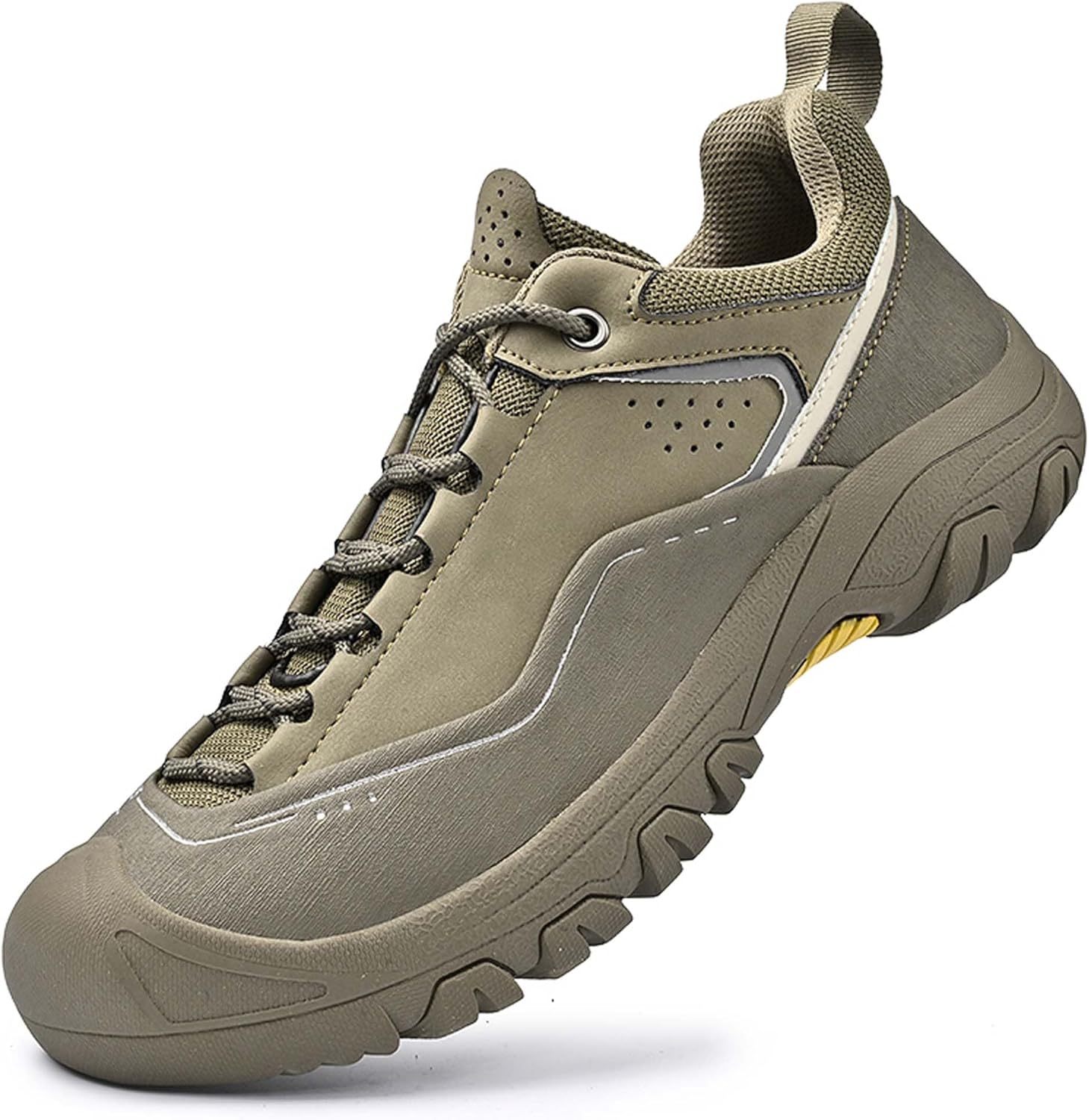 

Мужские спортивные походные кроссовки водонепроницаемые для улицы, противоскользящие, для трейлового бега, кожаные с шнуровкой, для ходьбы, работы, путешествий, приключений и альпинизма Generic, хаки