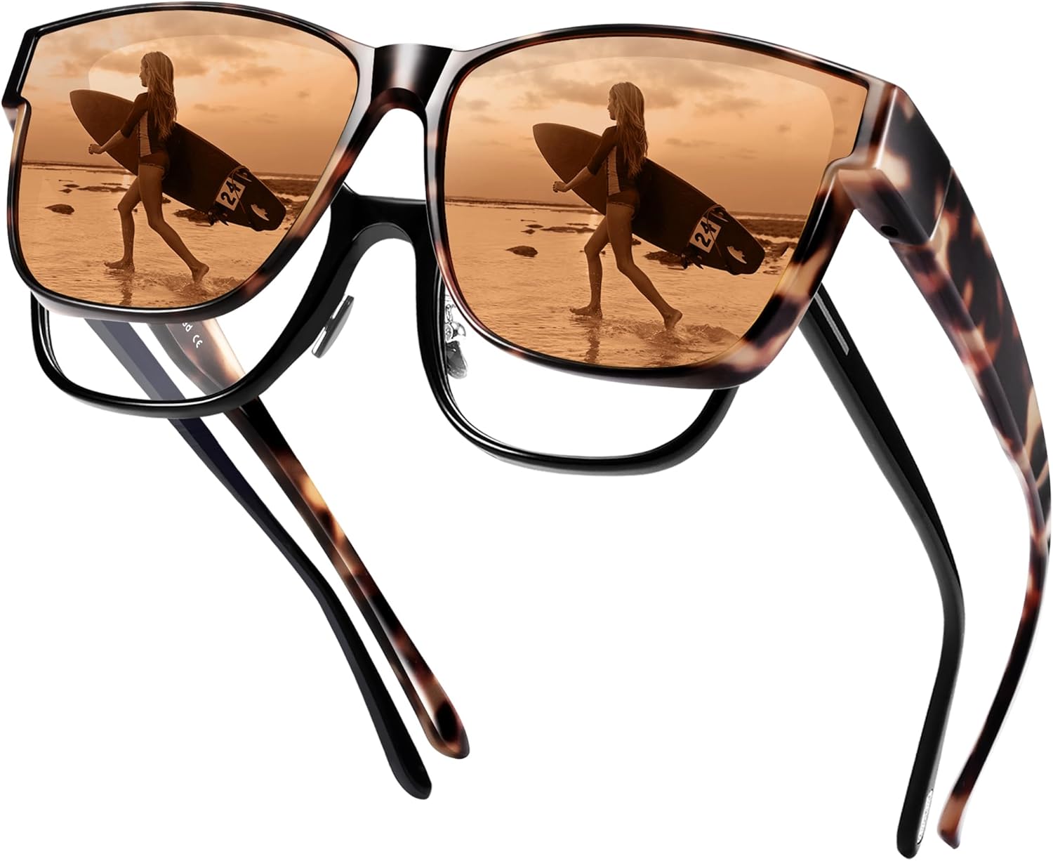 

Поляризованные солнцезащитные очки URUMQI, надеваемые поверх обычных очков, для мужчин и женщин, большие квадратные очки с защитой от УФ-излучения UV400, 08 Beige Tortoise Frame/Brown Lens