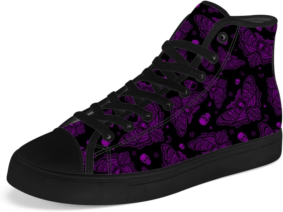 

Мужские и женские кеды Chebing с высоким верхом, с рисунком мотылька и черепа, на шнуровке, повседневная обувь, пурпурный
