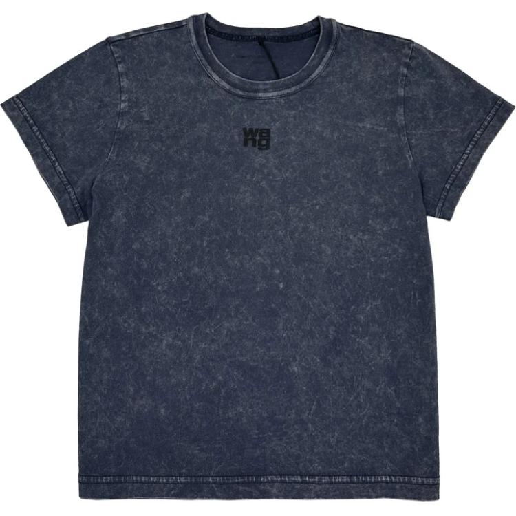

Футболка Alexander Wang с логотипом и контрастной горловиной, кислотная черная ледяная, эффект состаренности
