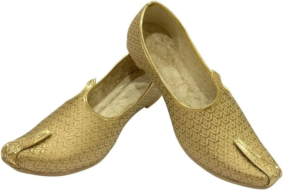 Лоферы золотые, Men's Cream Wedding Shoes Sherwani Punjabi Jutti Shoe Bazar — фото 3