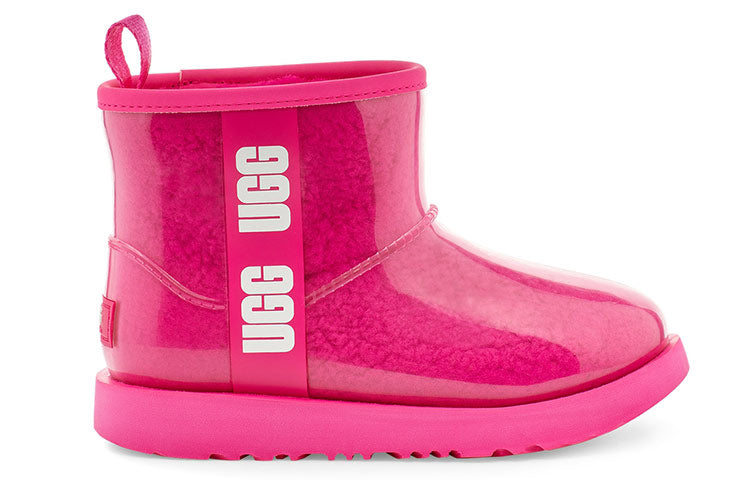 Зимние ботинки UGG Classic Clear Mini II Large LOGO Fleece Lined Big Boys Pink Red, розовый — фото 2